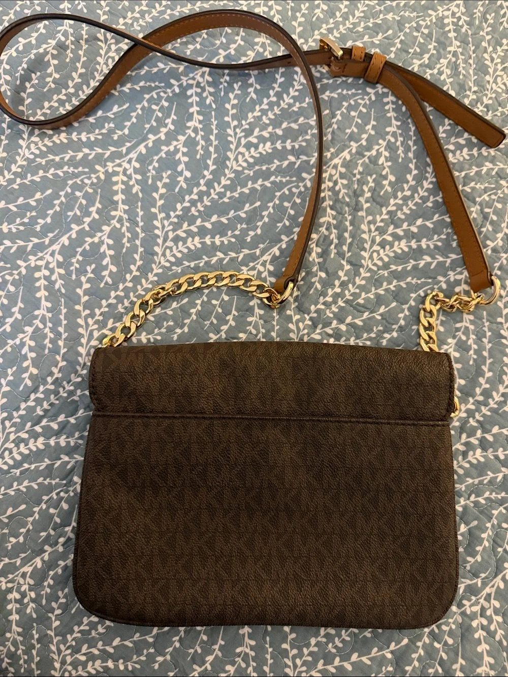Michael Kors Brown Fulton Logo-Print Crossbody with Gold Hardware